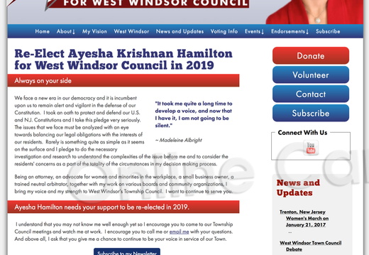 Re-Elect Ayesha Krishnan Hamilton for West Windsor Council