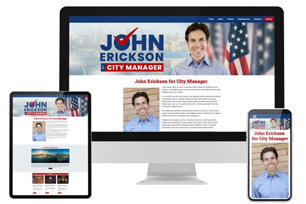 City Manager Commissioner Campaign Website Design on screens