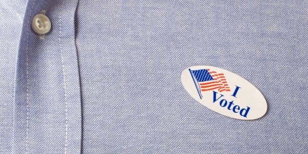 I voted sticker on shirt